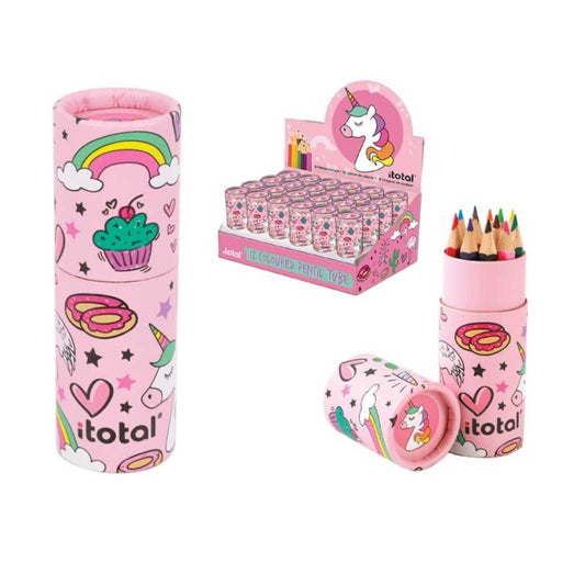 Un portamatite iTotal con 12 mini matite colorate Unicorno