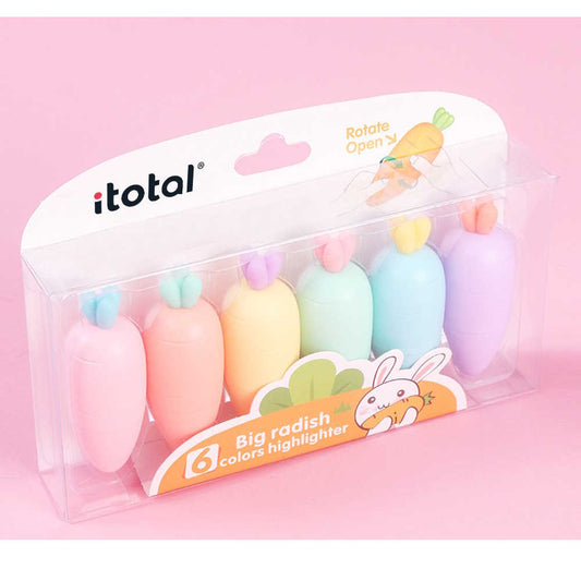Set 6 mini evidenziatori CAROTA macaron