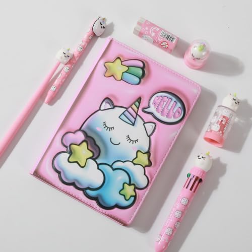 Notebook A5 pagine bianche con copertina 3D, squishy 196 facciate (UNICORN)